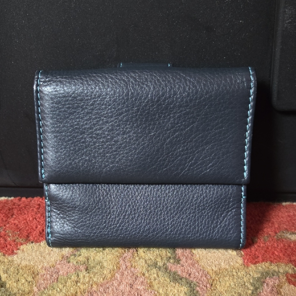 Bosca Navy Blue Leather Bifold Wallet